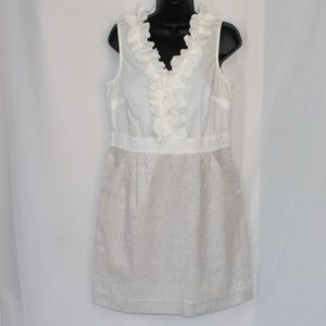 Ann Taylor LOFT Sleeveless Sheath Dress 2 Toned Ruffle Summer Wedding White